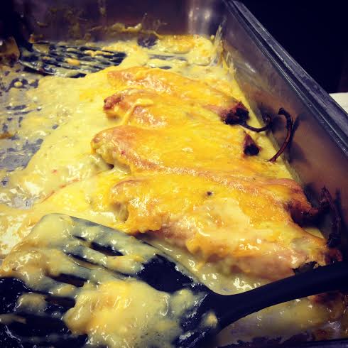Chili rellenos: pablano chilis stuffed with cheese and smothered with green chili sauce and more cheese :)
