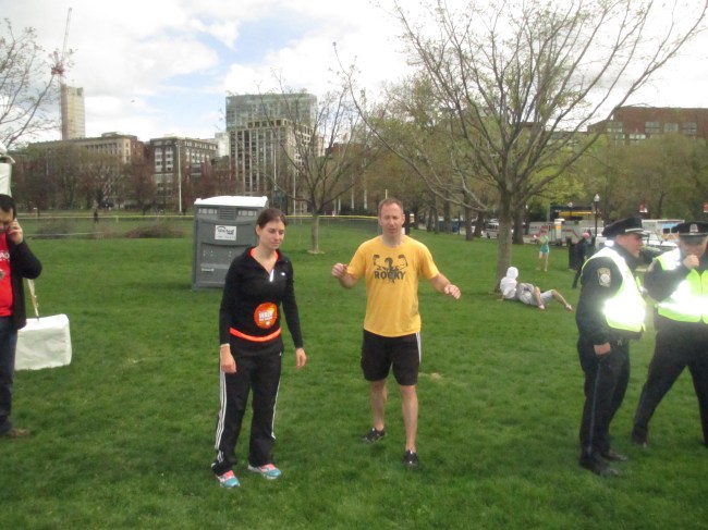 (M-dog prepares. Jenny leans forward like an old man)