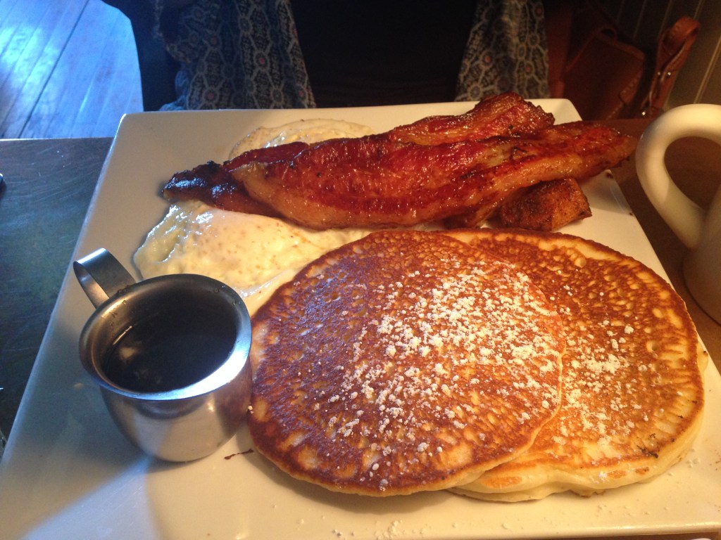 Big shot with pancakes and LOOK AT THAT BACON OMG