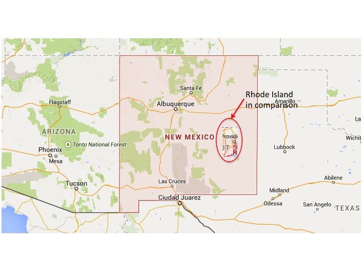 50 Rhode Islands could fit in New Mexico.